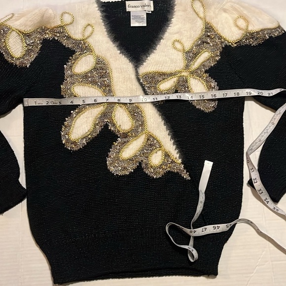 VTG-80’s-Franco Valeri-S-black/white/gold-Angora, V-neck, long sleeve, sweater. - Picture 11 of 14